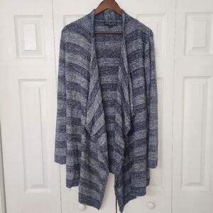 Barefoot Dreams Bamboo Chic Lite Blue Stripe Calypso Wrap Cardigan Sweater S/M